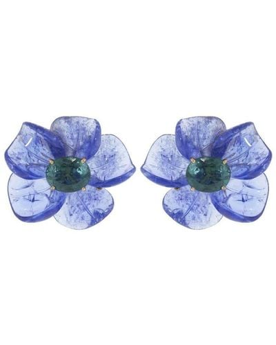 Irene Neuwirth 18kt Rose Gold Tropical Flower Tanzanite Tourmaline Stud Earrings - Blue
