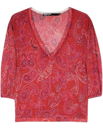 Bimba Y Lola Paisley-print Metallic Sweater - Red