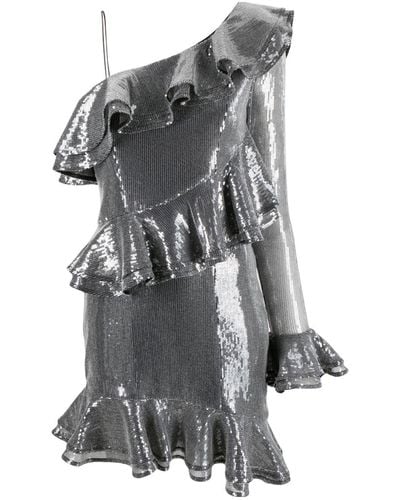 ROTATE BIRGER CHRISTENSEN One-shoulder Ruffle-detail Dress - Gray