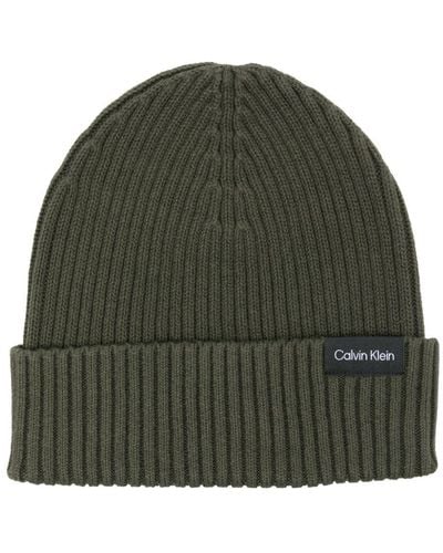 Calvin Klein Logo-patch Ribbed Beanie - Green