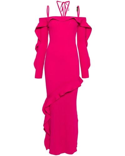 Versace リブニット ロングスリーブドレス - ピンク