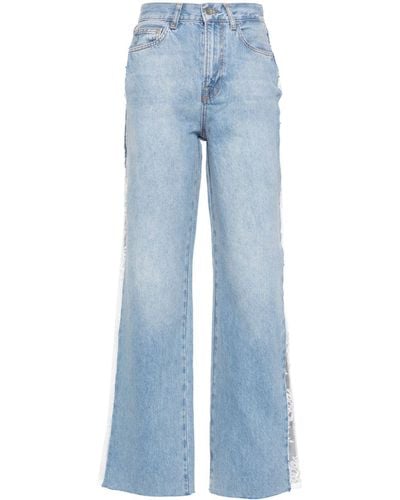 Liu Jo High-Waisted Straight Cotton Jeans With Lace - Blue