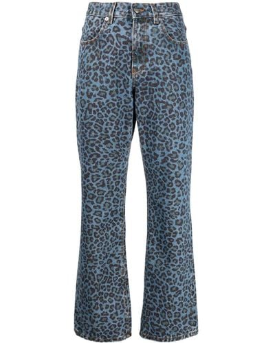 Molly Goddard Leopard-print Flared Jeans - Blue