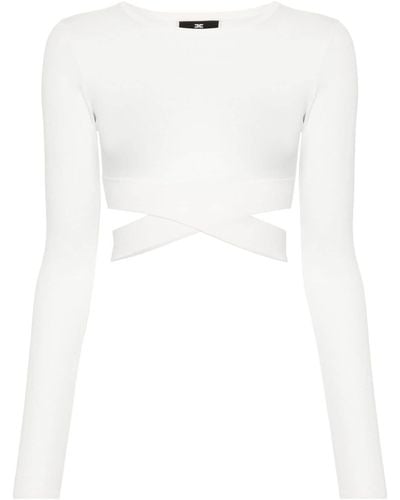 Elisabetta Franchi Logo-embroidered Cropped Sweater - White