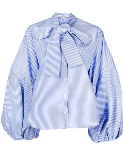 Palmer//Harding Striped Bell-sleeves Blouse - Blue