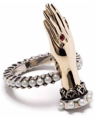 Alexander McQueen Ring Met Handdetail - Wit