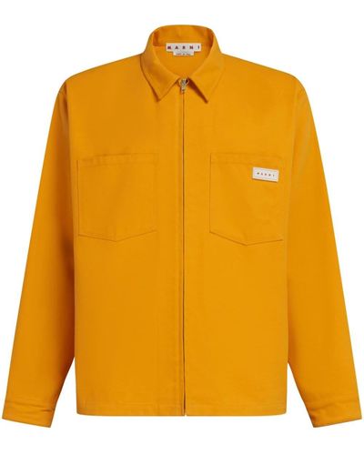 Marni Logo-patch Zip-up Shirt - Orange