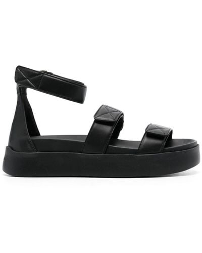 Santoni Touch-strap Leather Sandals - Black