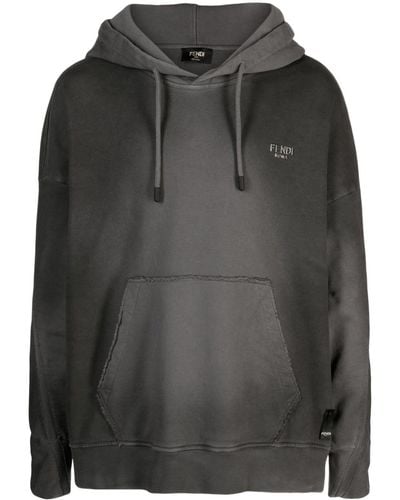 Fendi Grey Logo-print Cotton Hoodie - Black