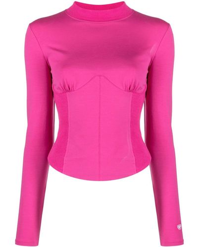 Chiara Ferragni Long-sleeve Stretch-cotton Corset Top - Pink
