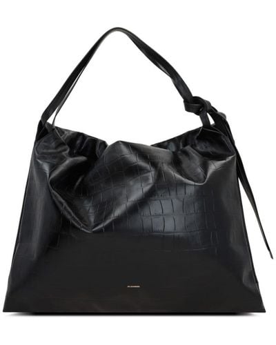 Jil Sander Cushion Crocodile-effect Leather Shoulder Bag - Black