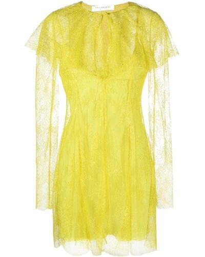 Philosophy Di Lorenzo Serafini Semi-sheer Lace Mini Dress - Yellow