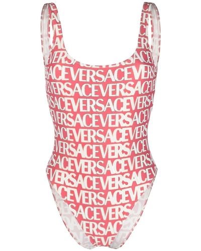 Versace Allover Logo-print Swimsuit - Red