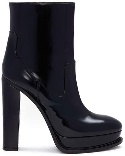 Alexander McQueen 120mm Leather Ankle Boots - Blue