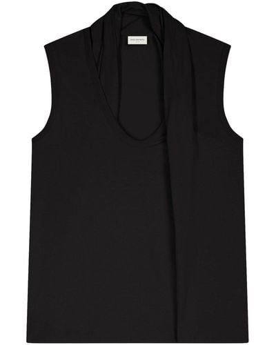 Dries Van Noten Draped-detail Cotton T-shirt - Black