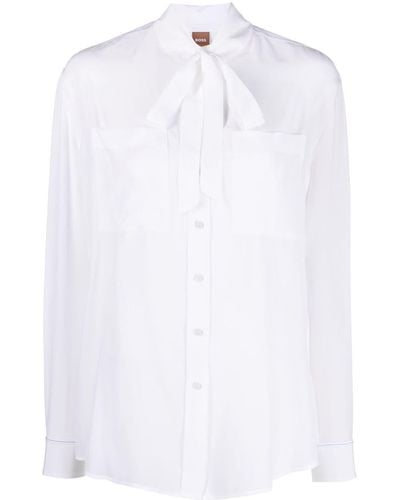 BOSS Camisa con detalle de lazo - Blanco