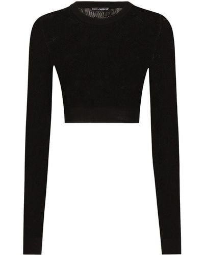 Dolce & Gabbana Monogram Open-knit Crop Top - Black