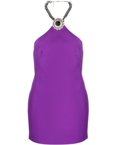 David Koma Crystal-embellished Halterneck Minidress - Purple