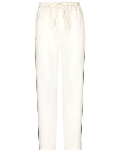 Dolce & Gabbana Silk Twill jogging Trousers With Dg Logo Embroidery: - White