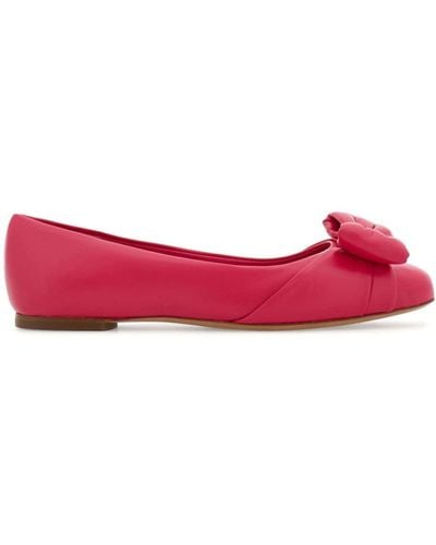 Ferragamo Vara Bow Flat Ballerina Shoes - Red