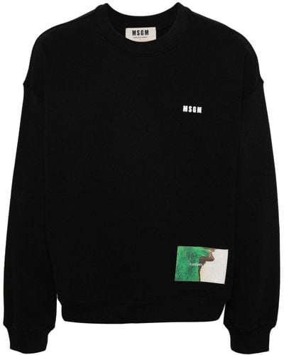 MSGM Graphic-print Organic-cotton Sweatshirt - Black