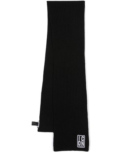 DSquared² Gestrickter Schal mit Logo-Patch - Schwarz