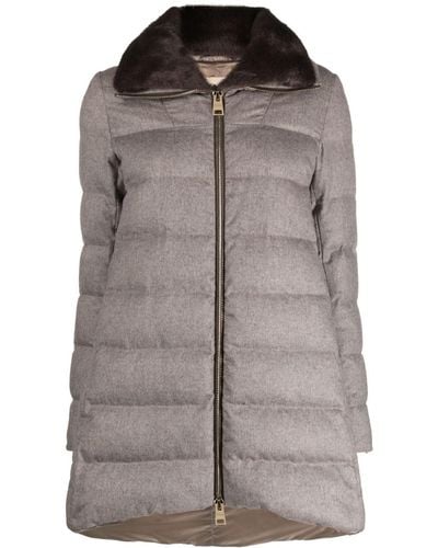 Herno Faux-fur Collar Quilted Padded Coat - Gray