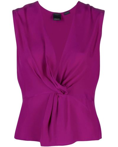 Pinko Ruched V-neck Top - Purple