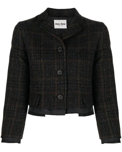 Miu Miu Check-pattern Virgin Wool Jacket - Black