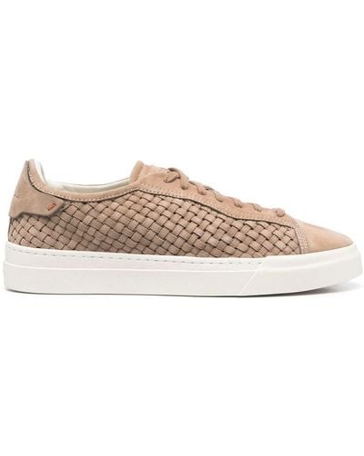 Santoni Interwoven Leather Low-top Trainers - Natural