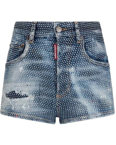 DSquared² Rhinestone-embellished Denim Mini Shorts - Blue