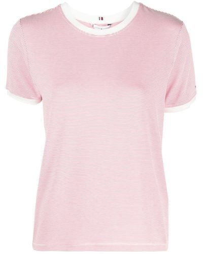 Tommy Hilfiger T-shirt a righe con placca logo - Rosa