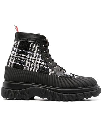 Thom Browne Lace-up Tweed Ankle Boots - Black