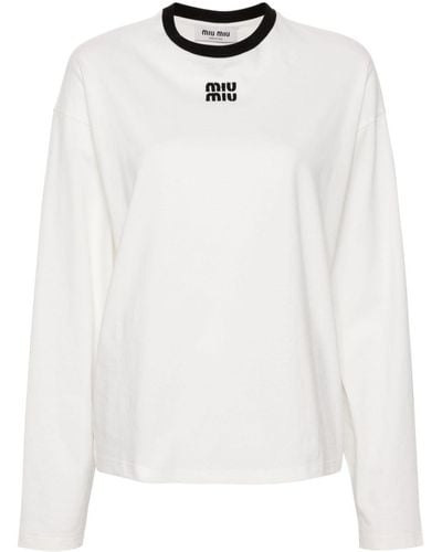 Miu Miu T-shirt en coton à logo - Blanc