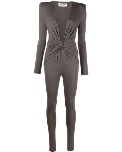 Saint Laurent Twist Front Wool Jumpsuit - Women's - Viscose/wool - Gray