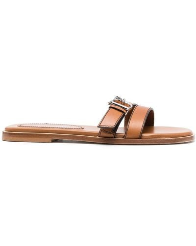 DSquared² Logo-buckle Leather Flat Sandals - Brown