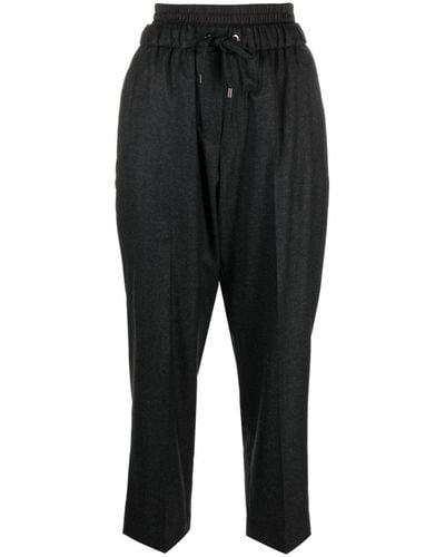 Brunello Cucinelli Elasticated-waist Cropped Wool Trousers - Black