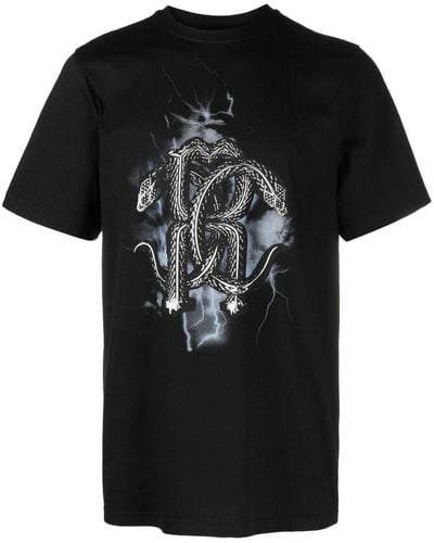 Roberto Cavalli T-shirt Met Slangenprint - Zwart