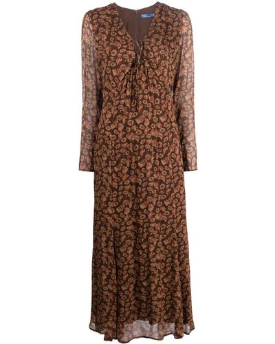 Polo Ralph Lauren Maxi-jurk Met Bloemenprint - Bruin