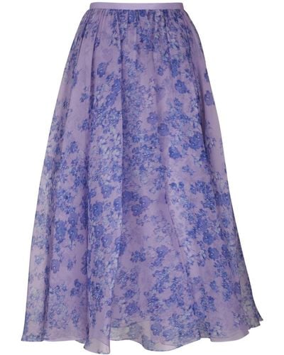 Carolina Herrera Floral-print Silk Midi Skirt - Purple