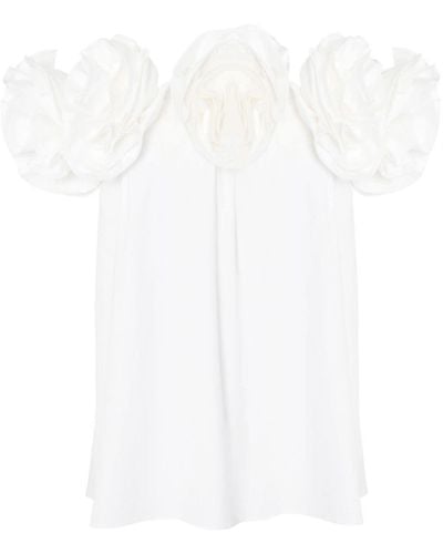 Carolina Herrera Vestido con hombros descubiertos y aplique floral - Blanco