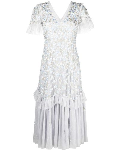 Needle & Thread Robe en tulle Primrose à fleurs brodées - Blanc