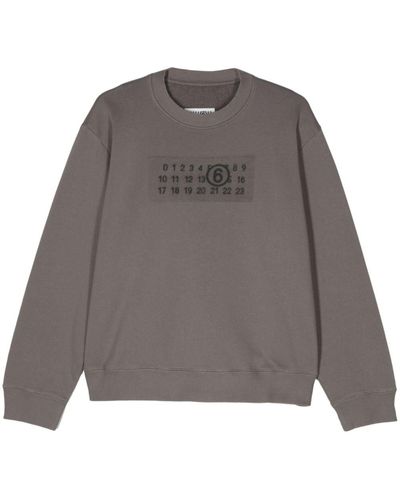 MM6 by Maison Martin Margiela Numbers Print Cotton Sweatshirt - Grey