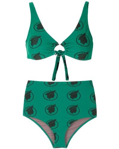 Amir Slama Índio Print High Waisted Bikini Set - Green