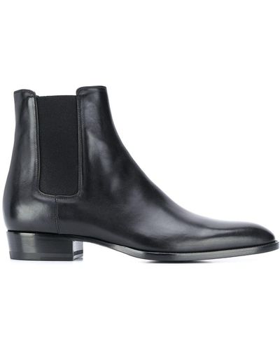 Saint Laurent Bottines chelsea en cuir à talon rainuré - Noir