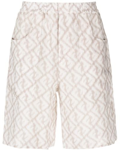 Fendi Abstract-print Linen Shorts - Natural
