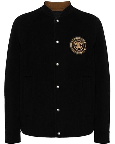 Roberto Cavalli Logo-embroidered Wool Bomber Jacket - Black