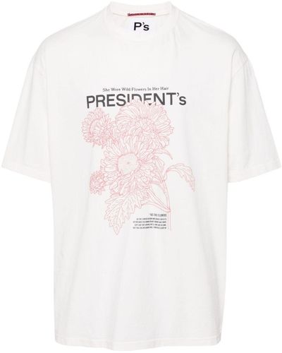 President's T-shirt Met Bloemenprint - Wit