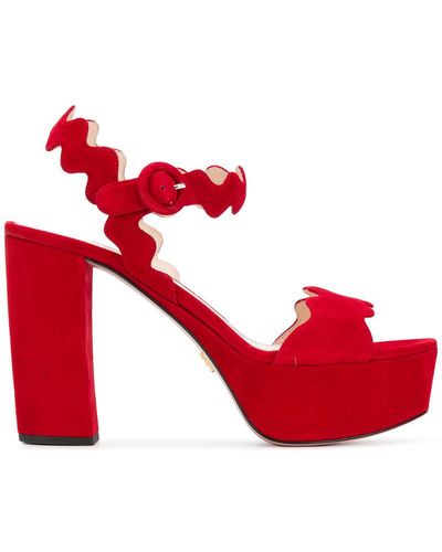 Prada Sandalias de plataforma festoneadas - Rojo