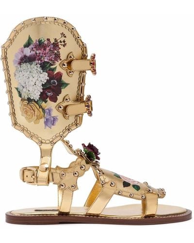 Dolce & Gabbana Floral-motif Gladiator Sandals - Metallic